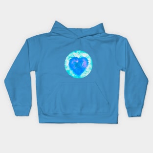 AQUA LOVE HEART CIRCLE, BLUE AND TURQUOISE, HANDWRITTEN WORD LOVE Kids Hoodie